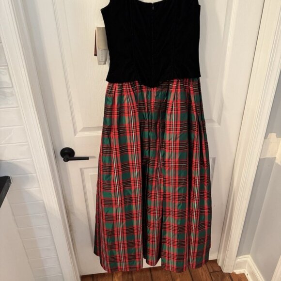 Vintage Scott McClintock Dress Women's 12 Black Velvet Tartan Plaid Holiday Maxi - Picture 7 of 13